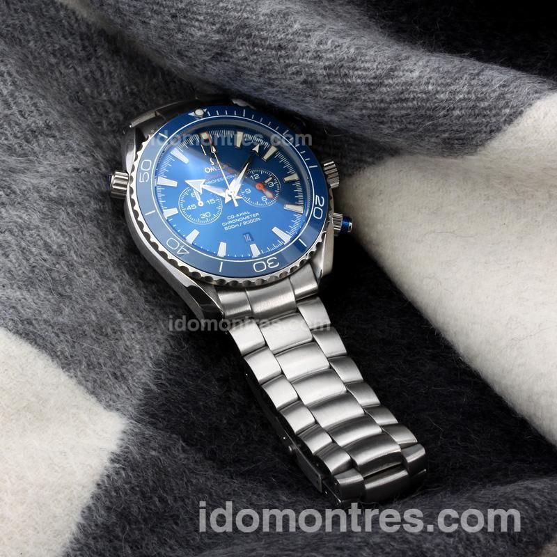 Omega Seamaster Planet Ocean Working Chronograph Blue Ceramic Bezel with Blue Dial S/S(Gift Box is Included)