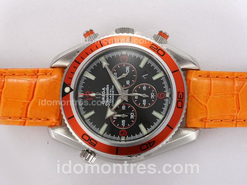 Omega Seamaster Planet Ocean Working Chronograph with Black Dial-Orange Bezel and Strap