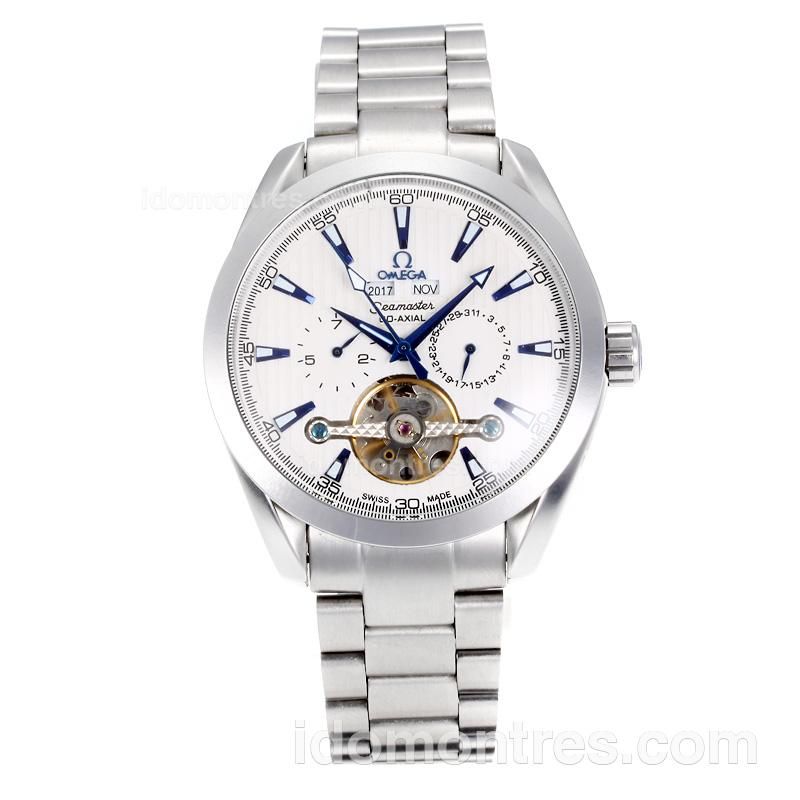 Omega Seamaster Tourbillon Automatic with White Dial S/S-Blue Markers