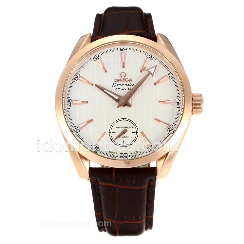 Omega Seamaster Unitas 6497 Movement Rose Gold Case with White Dail-Leather Strap