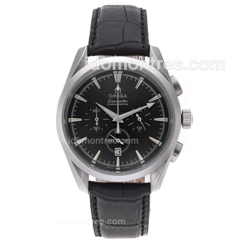 Omega Seamaster Working Chronograph with Black Dial-Leather Strap