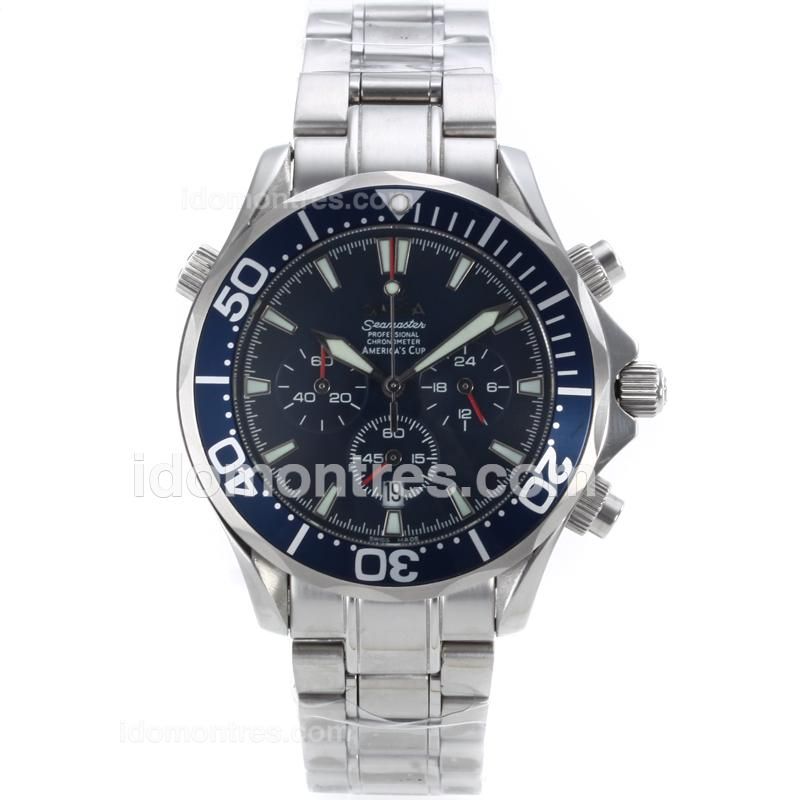 Omega Seamaster Working Chronograph with Blue Dial and Bezel