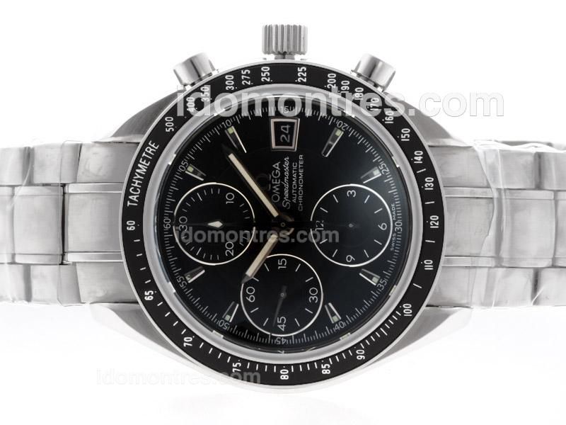 Omega Speedmaster Date 3210.50.00 S/S With Swiss Valjoux 7750 Movement Black Dial