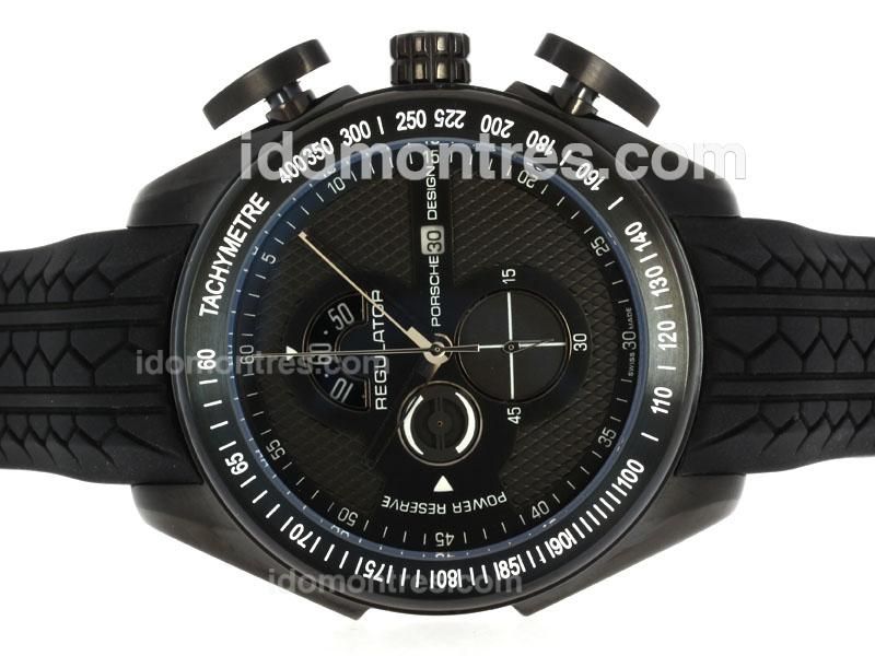 Porsche Design Regulator Working Chronograph PVD Case with Black Dial-Rubber Strap