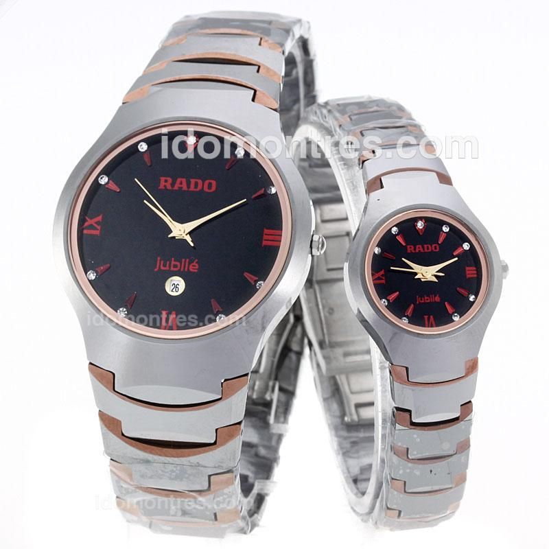 Rado Sintra Jubile Two Tone with Black Dial-Couple Watch
