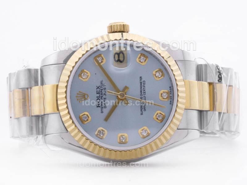 Rolex Datejust Swiss ETA 2836 Two Tone Silver Dial with Diamond Marking -Mid Size