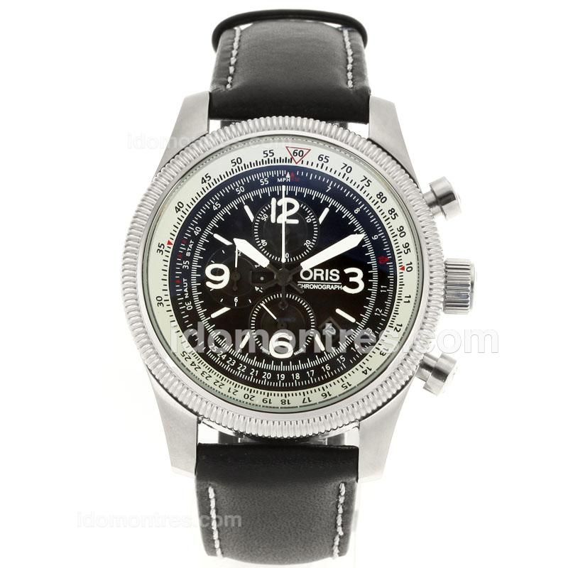 Oris Swiss Hunter Team Working Chronograph with Black Dial-Leather Strap