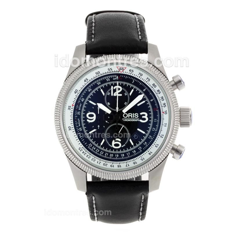 Oris Swiss Hunter Team Working Chronograph with Blue Dial-Leather Strap
