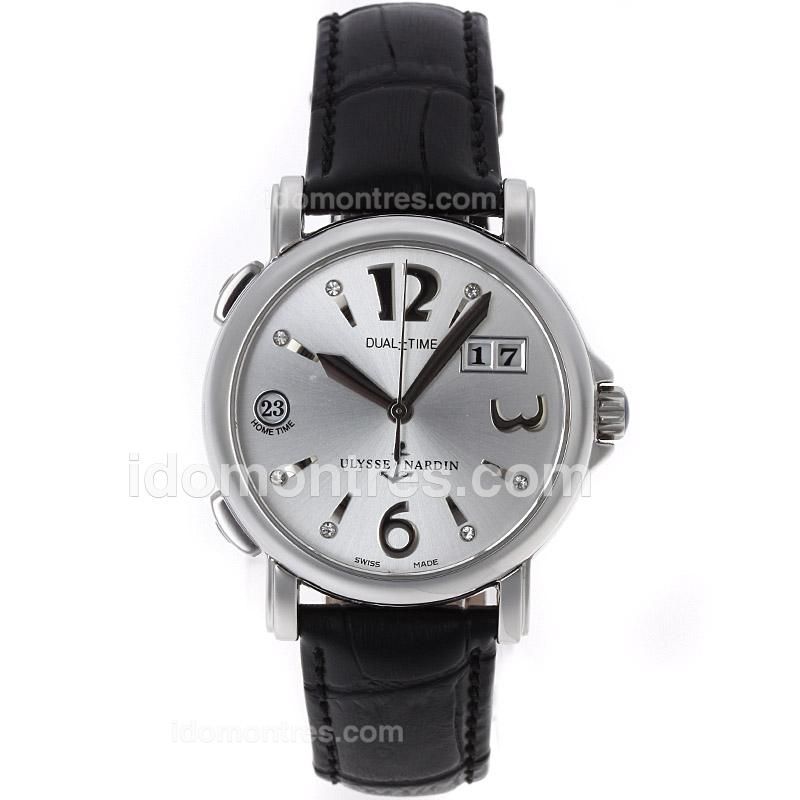 Ulysse Nardin Dual Time Automatic with Silver Dial-Leather Strap