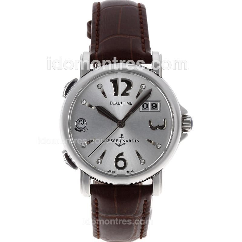 Ulysse Nardin Dual Time Automatic with Silver Dial-Leather Strap