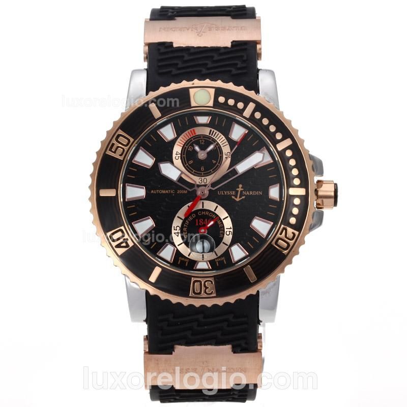 Ulysse Nardin Marine Two Time Zone Automatic Two Tone Case with Black Dial-Rubber Strap