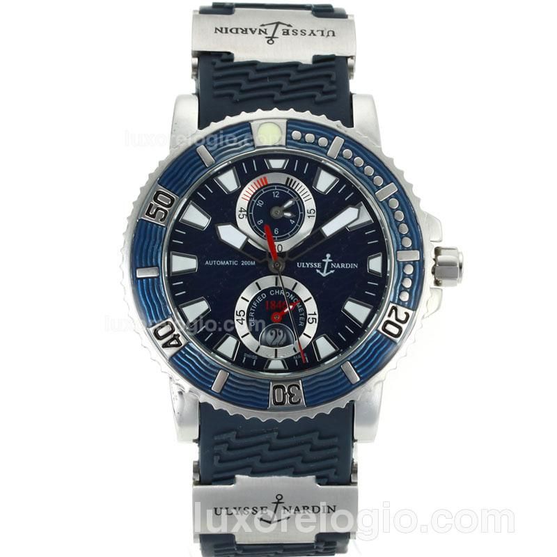 Ulysse Nardin Marine Two Time Zone Automatic with Blue Dial-Rubber Strap