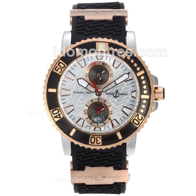Ulysse Nardin Marine Two Time Zone Automatic Two Tone Case with White Dial-Rubber Strap