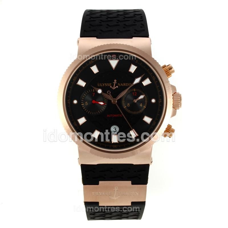 Ulysse Nardin Maxi Marine Automatic Rose Gold Case with Black Dial-18K Plated Gold Movement