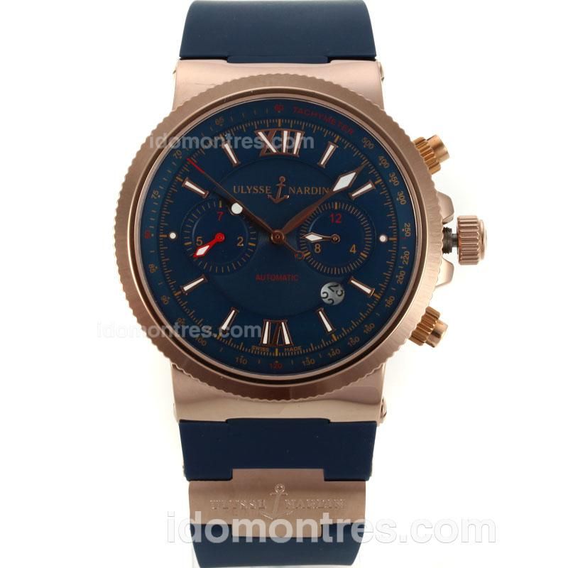 Ulysse Nardin Maxi Marine Automatic Rose Gold Case with Blue Dial-18K Plated Gold Movement
