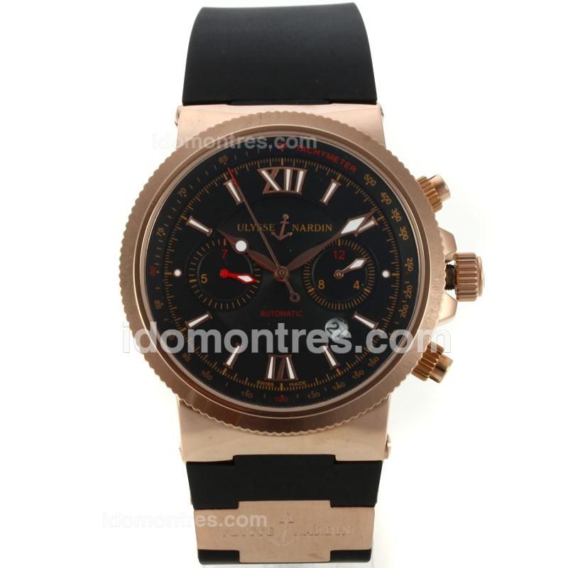 Ulysse Nardin Maxi Marine Automatic Rose Gold Case with Black Dial-18K Plated Gold Movement