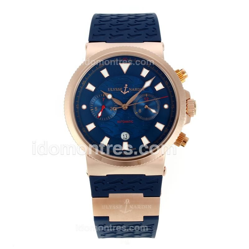 Ulysse Nardin Maxi Marine Automatic Rose Gold Case with Blue Dial-18K Plated Gold Movement
