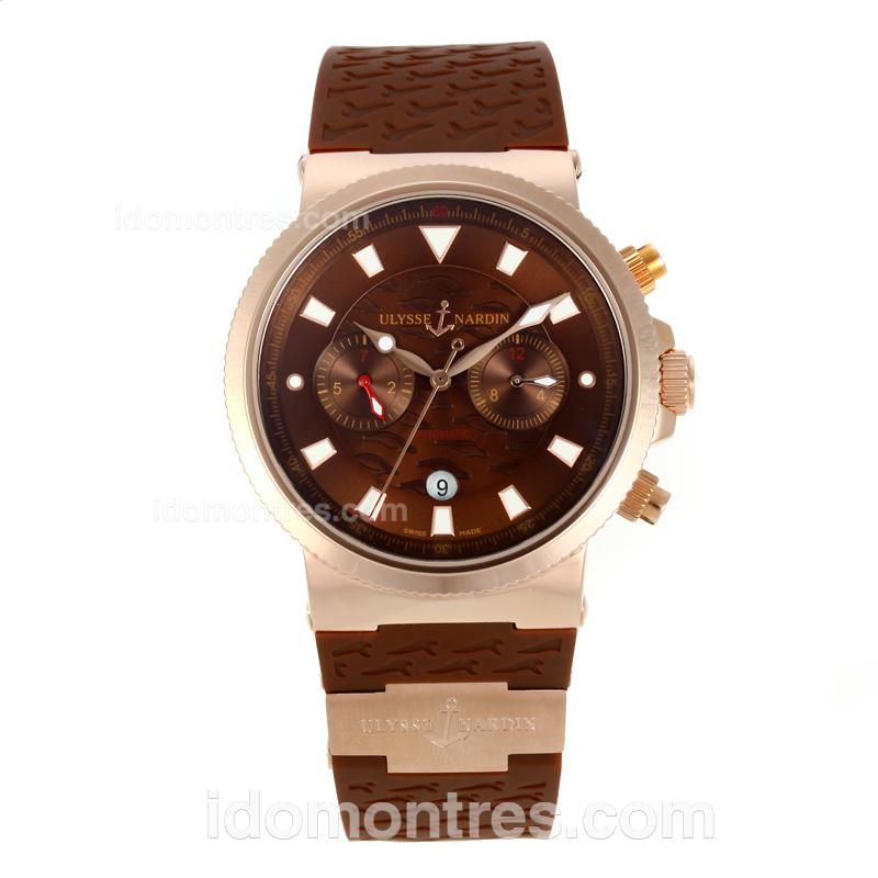 Ulysse Nardin Maxi Marine Automatic Rose Gold Case with Brown Dial-18K Plated Gold Movement