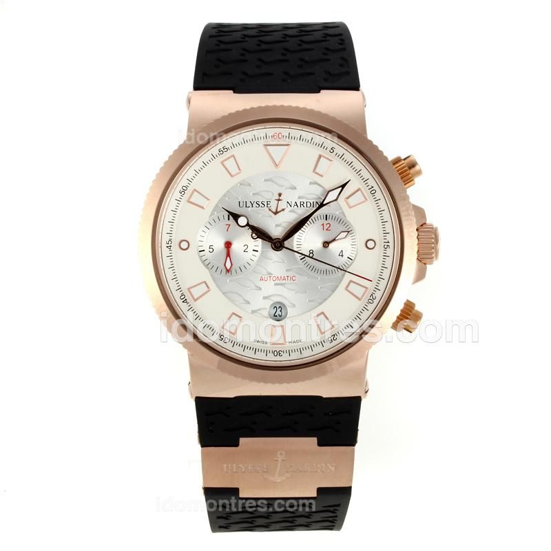 Ulysse Nardin Maxi Marine Automatic Rose Gold Case with White Dial-18K Plated Gold Movement