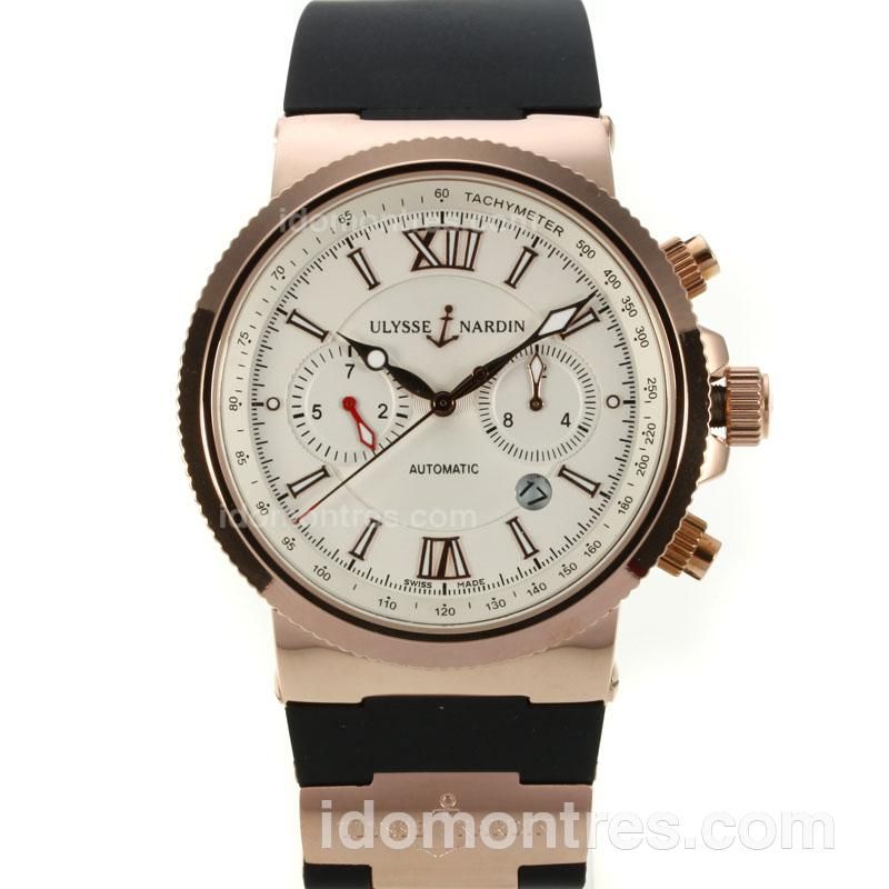 Ulysse Nardin Maxi Marine Automatic Rose Gold Case with White Dial-18K Plated Gold Movement