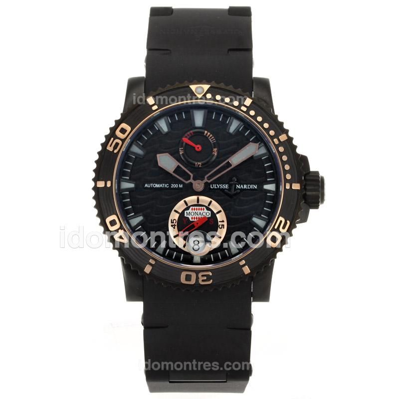 Ulysse Nardin Maxi Marine Diver Working Power Reserve Automatic PVD Case with Black Dial-Rubber Strap