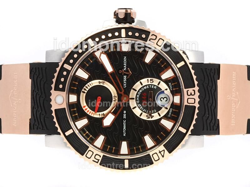 Ulysse Nardin Maxi Marine Diver Working Power Reserve Automatic Two Tone Case with Black Dial-Rubber Strap