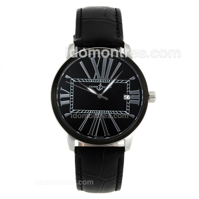Ulysse Nardin PVD Bezel Roman Markers with Black Dial-Leather Strap