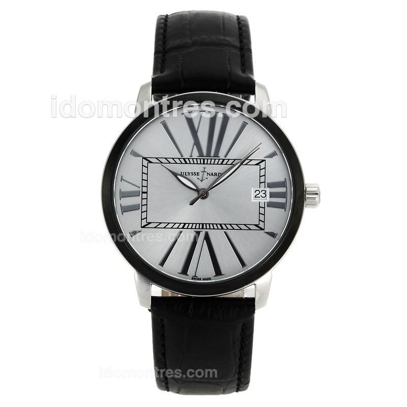 Ulysse Nardin PVD Bezel Roman Markers with Silver Dial-Leather Strap