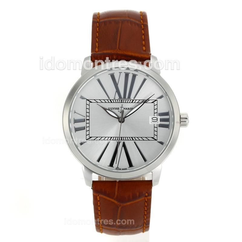 Ulysse Nardin Roman Markers with Silver Dial-Brown Leather Strap