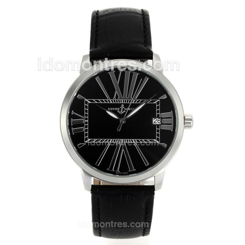 Ulysse Nardin Roman Markers with Black Dial-Black Leather Strap