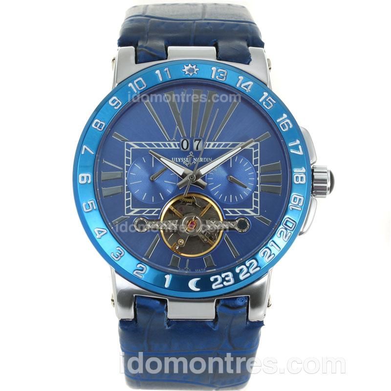 Ulysse Nardin Tourbillon Automatic Blue Bezel with Blue Dial-Leather Strap