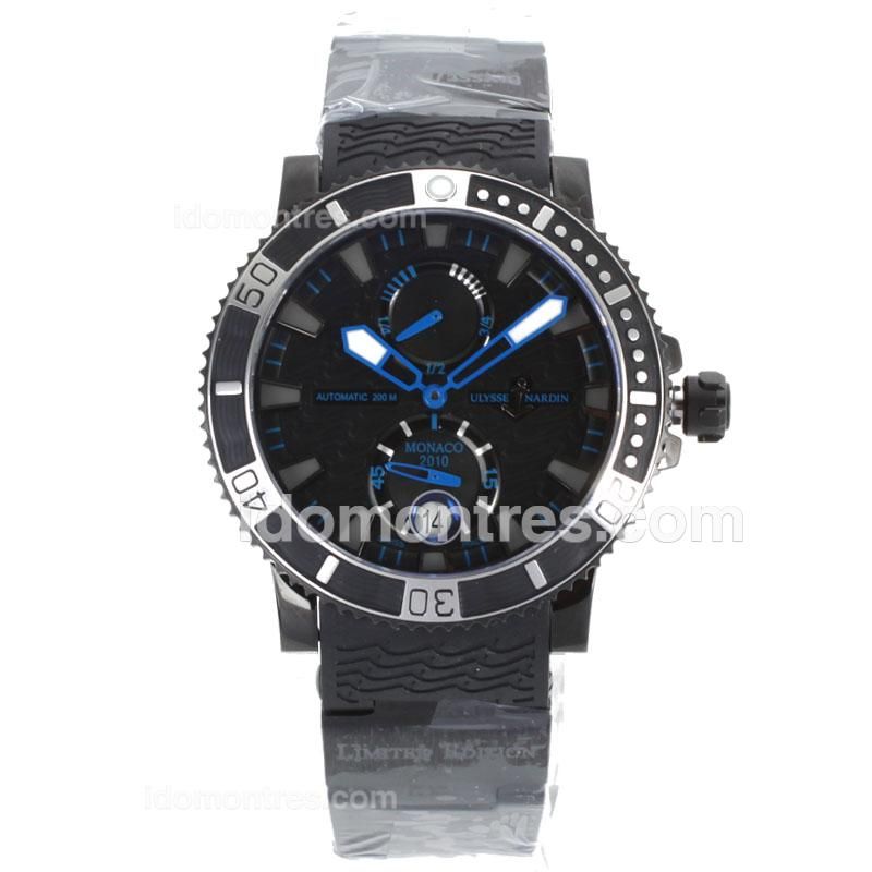 Ulysse Nardin Working Power Reserve Automatic PVD Case with Black Wave Dial-Rubber Strap