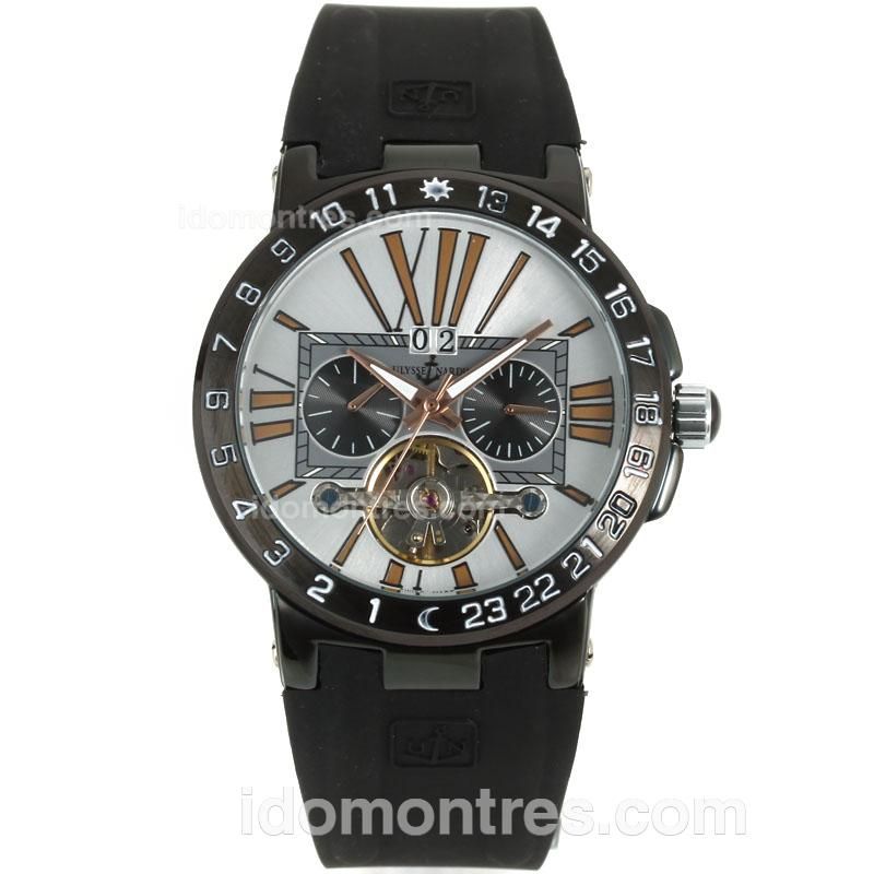 Ulysse Nardin Tourbillon Automatic PVD Case with White Dial-Rubber Strap