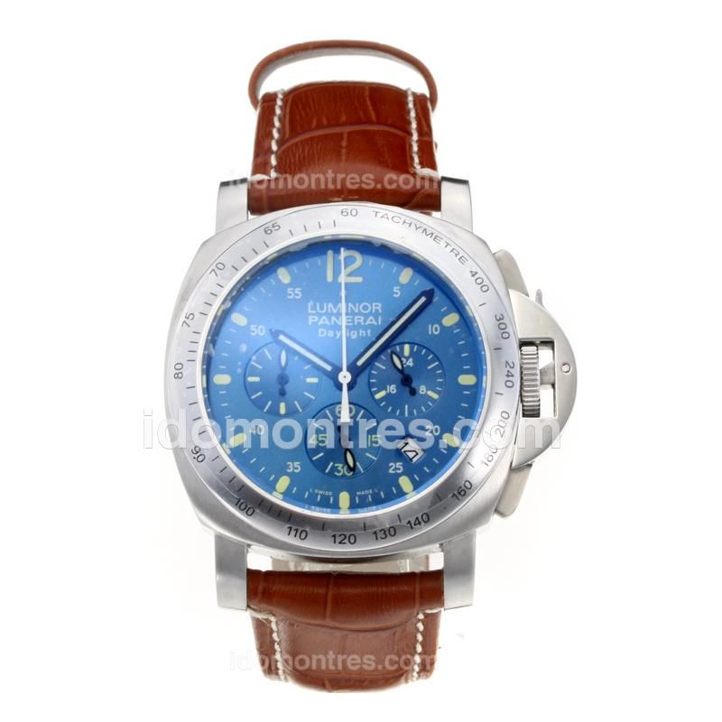 Panerai Luminor Daylight Working Chronograph with Blue Dial-Leather Strap