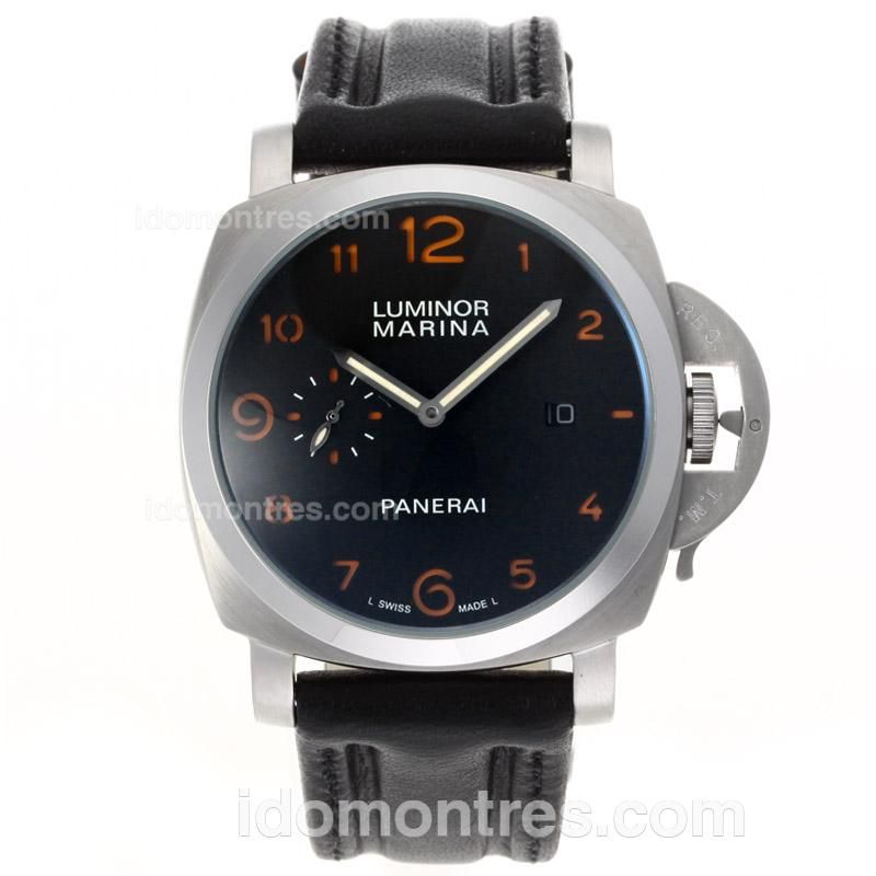 Panerai Luminor Marina Automatic Orange Markers with Black Dial-Leather Strap