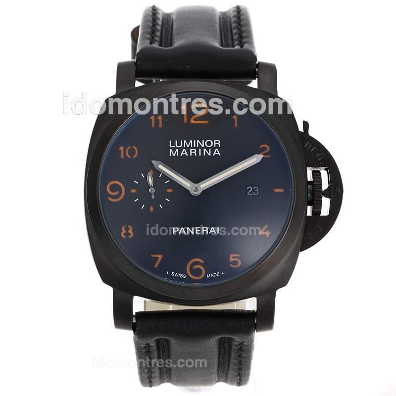 Panerai Luminor Marina Automatic PVD Case with Black Dial-Leather Strap