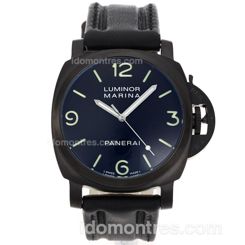 Panerai Luminor Marina Automatic PVD Case with Black Dial-Leather Strap