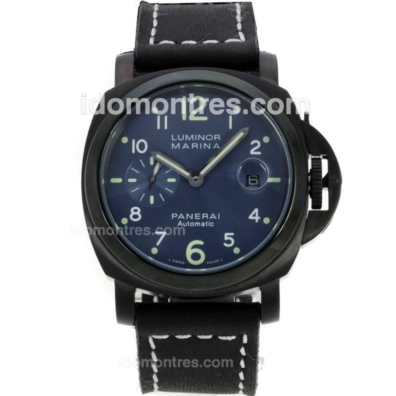 Panerai Luminor Marina Automatic PVD Case with Blue Dial-Black Leather Strap