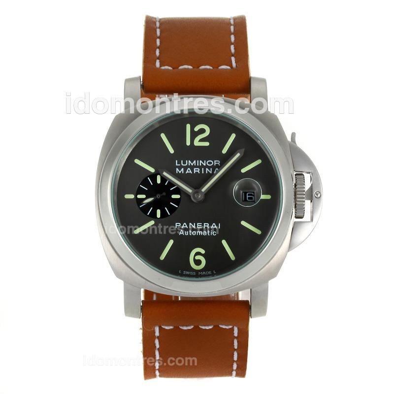 Panerai Luminor Marina Automatic with Gray Dial-Brown Leather Strap