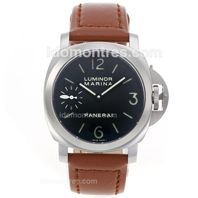 Panerai Luminor Marina Swiss Unitas 6497 Movement Swan Neck with Black Dial-Leather Strap