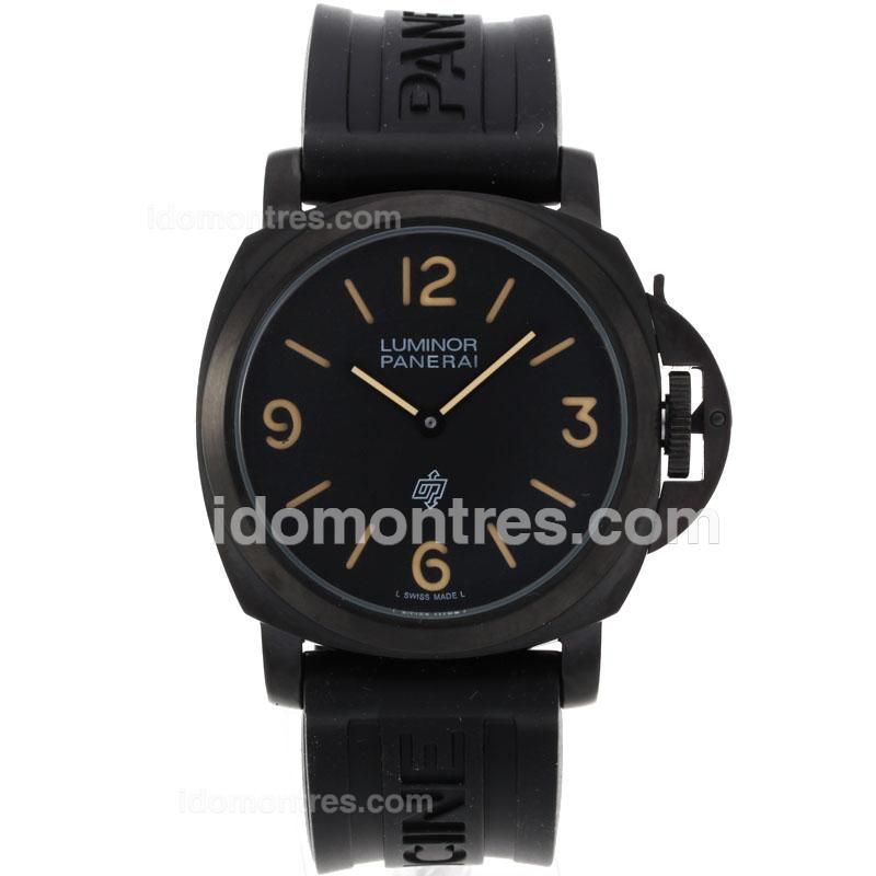 Panerai Luminor OP Logo Unitas 6497 Movement PVD Case with Black Dial-Rubber Strap