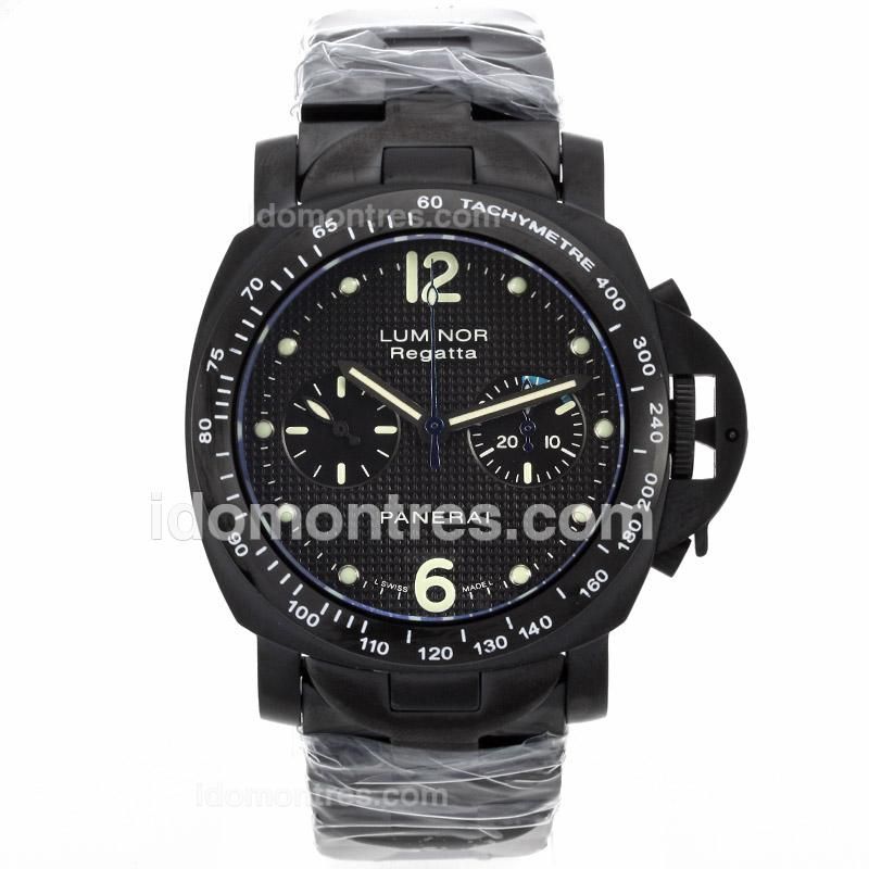 Panerai Luminor Regatta Chronograph Lemania Movement Full PVD with Black Checkered Dial