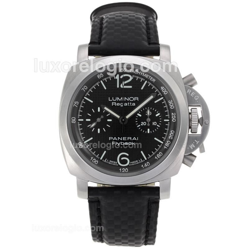 Panerai Luminor Regatta Chronograph Swiss Valjoux 7750 Movement with Black Checkered Dial-Leather Strap