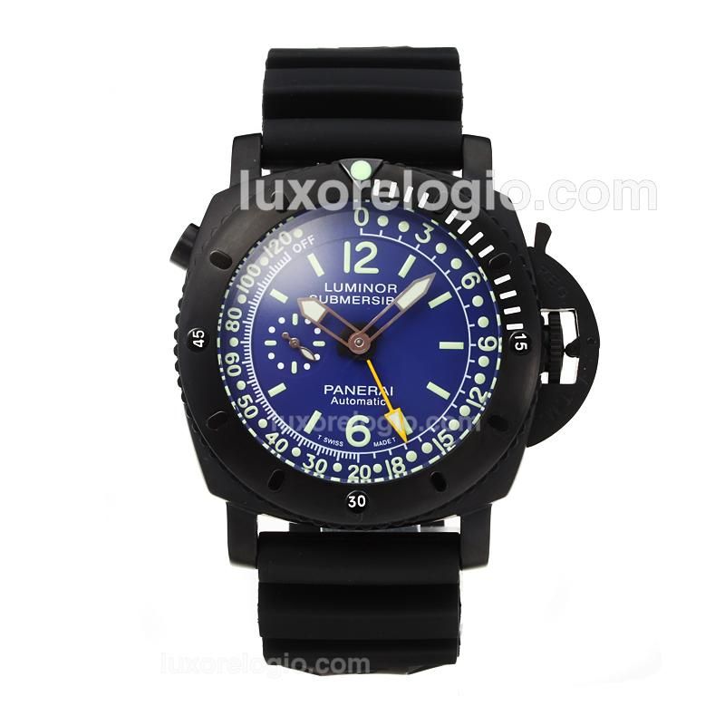 Panerai Luminor Submersible Automatic Full PVD with Blue Dial-Black Rubber Strap