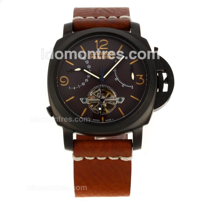 Panerai Luminor Tourbillon Working Power Reserve Automatic PVD Case with Coffee Dial-Brown Leather Strap