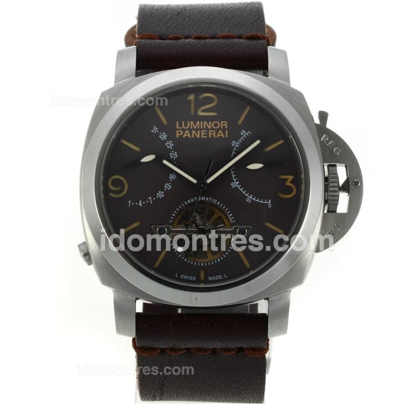 Panerai Luminor Tourbillon Working Power Reserve Automatic with Coffee Dial-Leather Strap