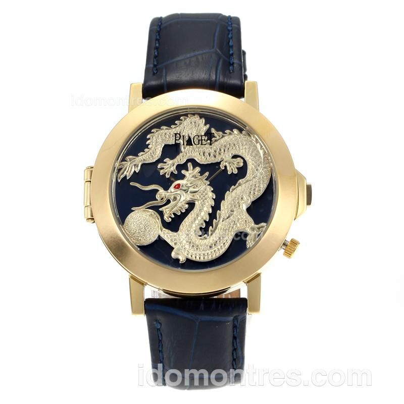 Piaget Dragon & Phoenix Collection Yellow Gold Case with Dragon Dial-Dark Blue Leather Strap