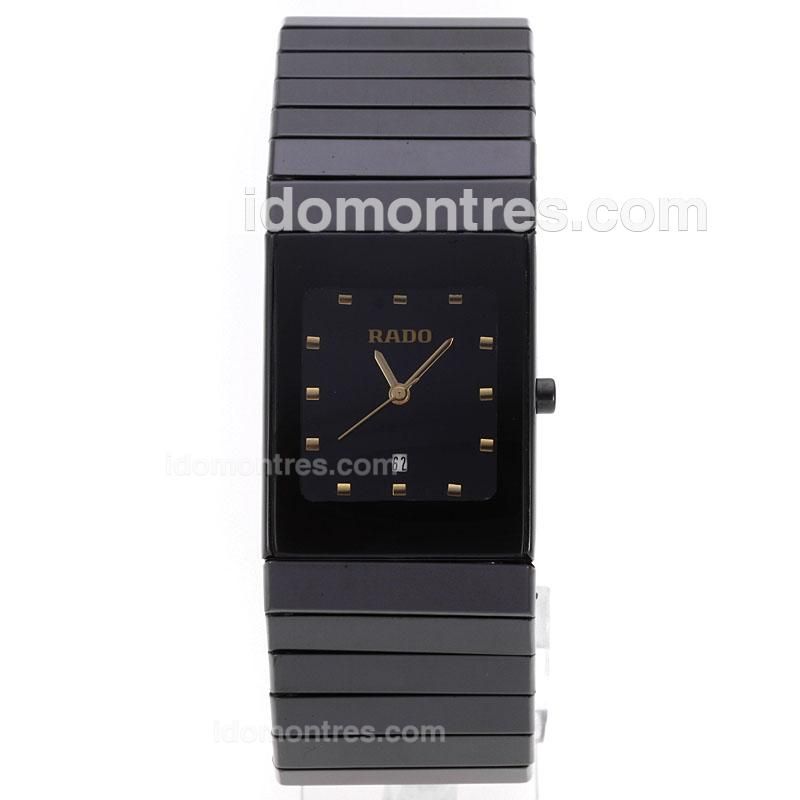 Rado DiaStar Full Black Authentic Ceramic Golden Markers with Black Dial