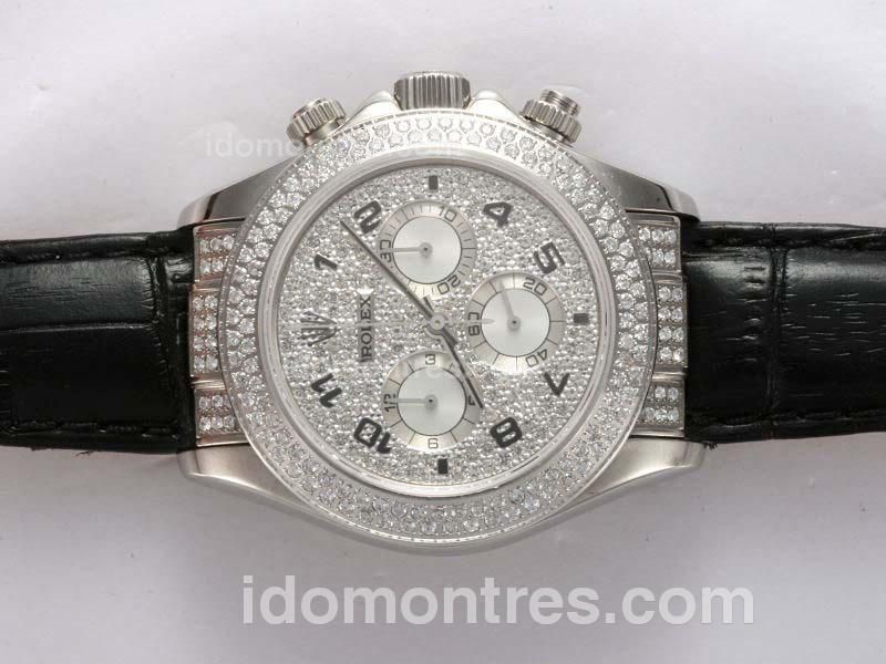 Rolex Daytona Chronograph Swiss Valjoux 7750 Movement with Diamond Bezel and Dial