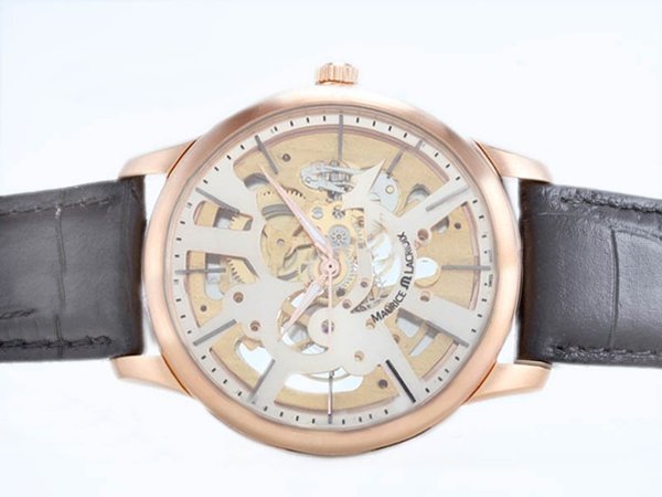 Maurice Lacroix Masterpiece Skeleton Mp7138-pg101-030 Round Black Ostrich Leather Strap Watch
